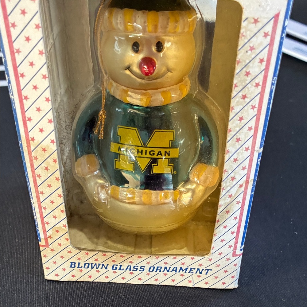 Michigan Snowman Blown Glass Ornament